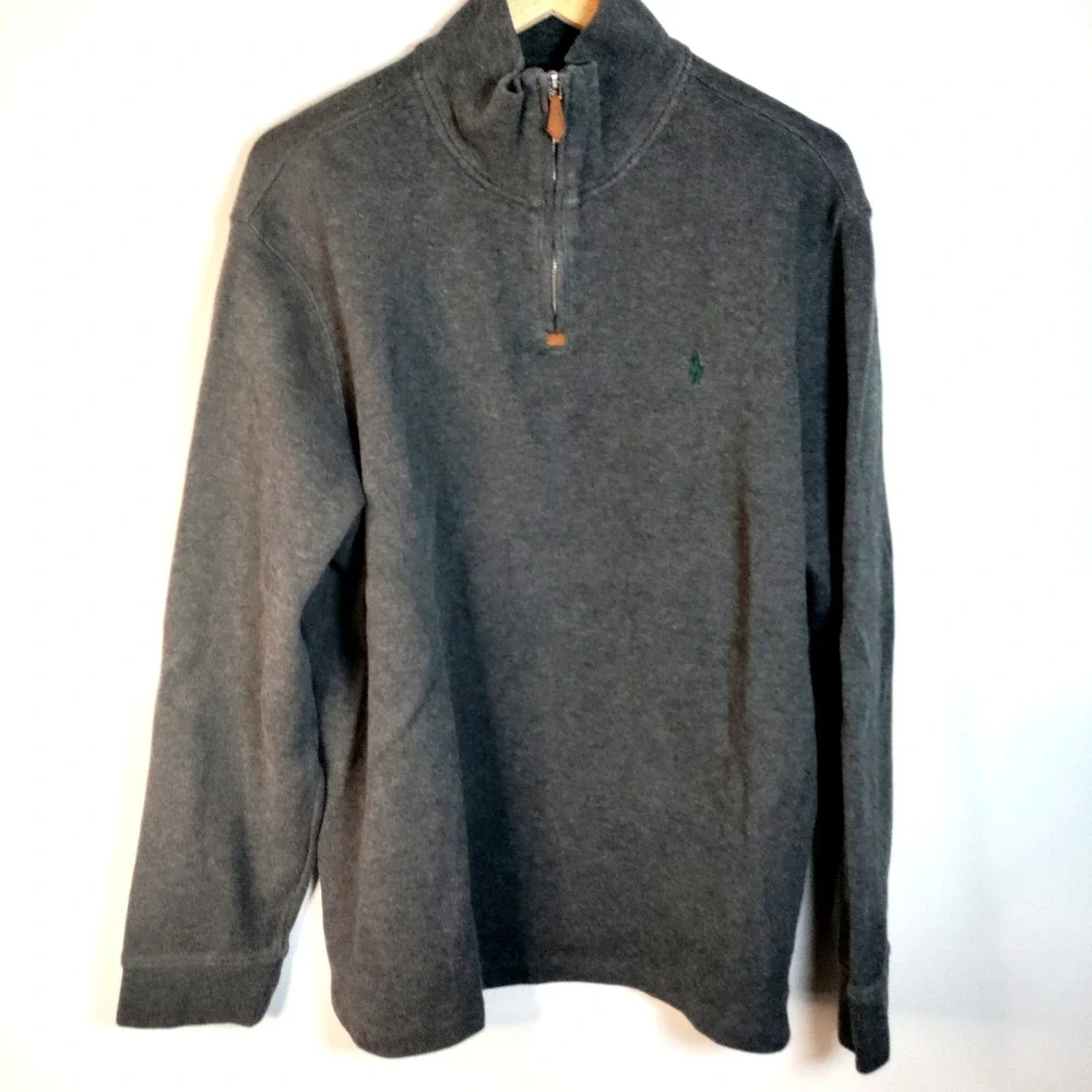 Polo Ralph Lauren Gray Mock Neck 1/4 Zip Pullover‎ Long Sleeve Y2K Sweater Men L